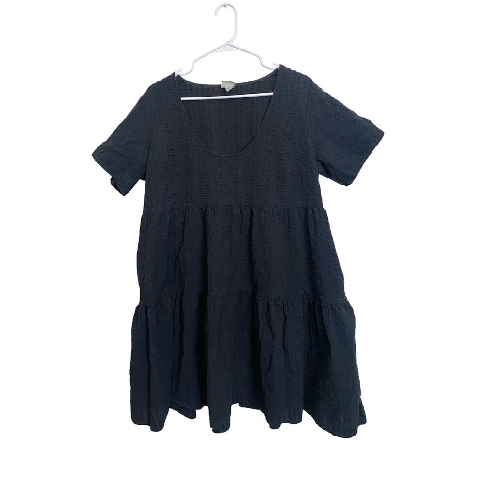 A New Day Women Black Textured Cotton Mini A-lined Tiered Dress Size XL